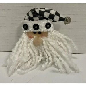Santa Claus Head Black‎ White Checkered Hat Christmas Ornament Decoration 4 In ￼